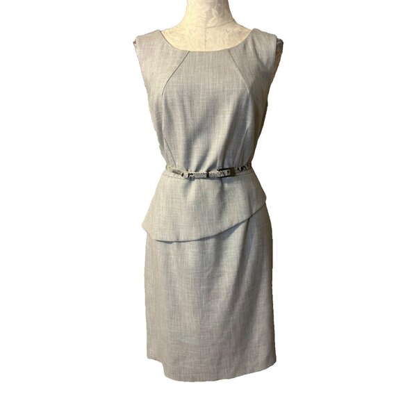 Antonio Melani Dress 12 Gray Stretch Python Belt Sleeveless Career Church - Picture 2 of 12